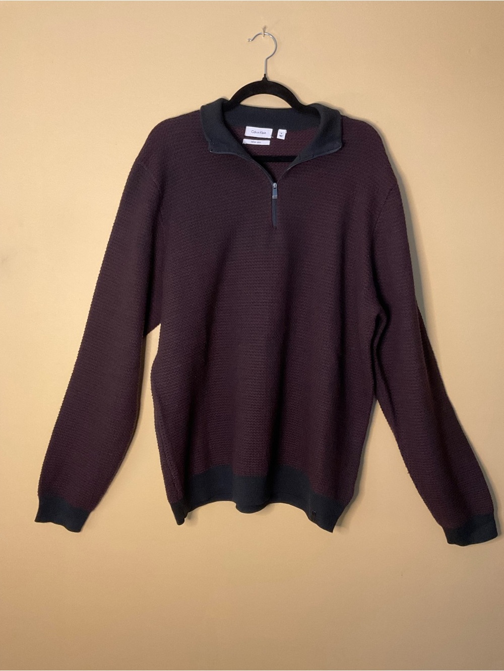 Calvin Klein Men's Half-Zip Sweater in Burgundy with Black Trim